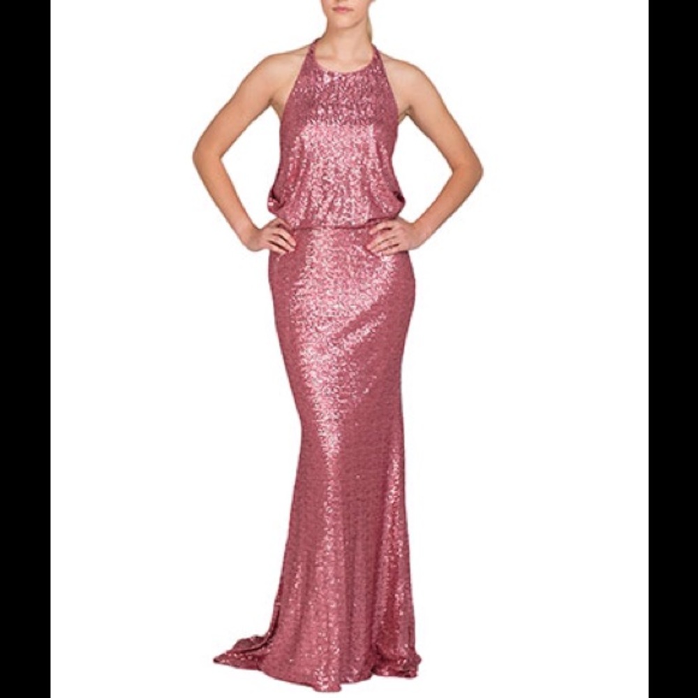 Badgley Mishca Drape Back Sequin Gown, NWT